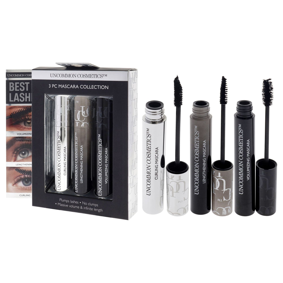 Best Of Lashes Mascara Collection Set by Uncommon Cosmetics for Women - 3 Pc 0.27oz Lengthening Mascara, 0.27oz Volumizing Mascara, 0.27oz Curling Mascara-Best Of Lashes Mascara Collection Set by Uncommon Cosmetics for Women - 3 Pc 0.27oz Lengthening Mascara, 0.27oz Volumizing Mascara, 0.27oz Curling Mascara