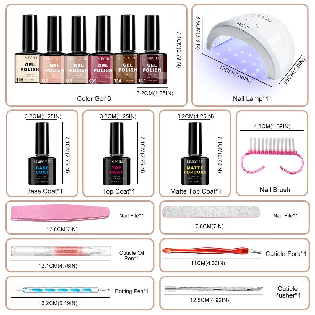 LIMEGIRL Gel Nail Polish Set 6 Color Set with UV Nail Light and Nail Tools, Soaking Nail Set, for Beginners DIY Nail Set-LIMEGIRL Gel Nail Polish Set 6 Color Set with UV Nail Light and Nail Tools, Soaking Nail Set, for Beginners DIY Nail Set