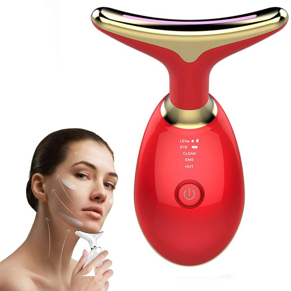 Neck Face Massager Face Sculpting Tool 3 Colour Modes and Vibration for Facial Massager for Double Chin - Red-Neck Face Massager Face Sculpting Tool 3 Colour Modes and Vibration for Facial Massager for Double Chin - Red