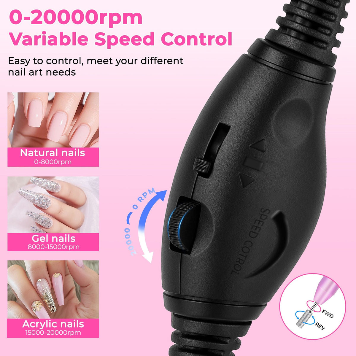Portable Electric Nail Drill, Professional Nail File Kit for Acrylic, Gel Nails, Manicure Pedicure with Nail Drill Bits Sanding Bands Rose gold-Portable Electric Nail Drill, Professional Nail File Kit for Acrylic, Gel Nails, Manicure Pedicure with Nail Drill Bits Sanding Bands Rose gold