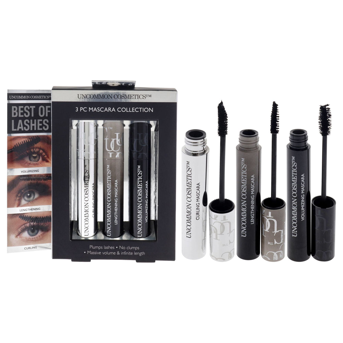 Best Of Lashes Mascara Collection Set by Uncommon Cosmetics for Women - 3 Pc 0.27oz Lengthening Mascara, 0.27oz Volumizing Mascara, 0.27oz Curling Mascara-Best Of Lashes Mascara Collection Set by Uncommon Cosmetics for Women - 3 Pc 0.27oz Lengthening Mascara, 0.27oz Volumizing Mascara, 0.27oz Curling Mascara