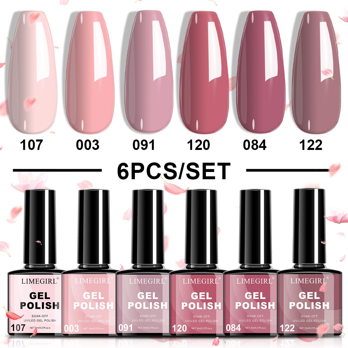 LIMEGIRL 6pcs Gel Polish Set 6 Vibrant Colors UV Gel NailPolish Red Blue Green Hema TMPTA TPO 3-free AllSeasons NailGel for Christmas Gift Women Girls-LIMEGIRL 6pcs Gel Polish Set 6 Vibrant Colors UV Gel NailPolish Red Blue Green Hema TMPTA TPO 3-free AllSeasons NailGel for Christmas Gift Women Girls