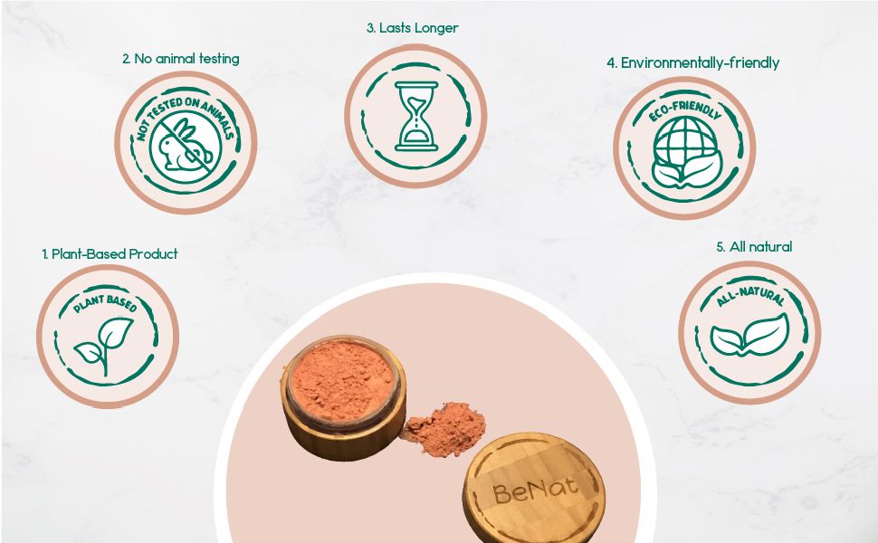 BeNat All-Natural Blush Loose Powder | Reusable Bamboo Container with Refills | Vegan & Lightweight Face Makeup-BeNat All-Natural Blush Loose Powder | Reusable Bamboo Container with Refills | Vegan & Lightweight Face Makeup