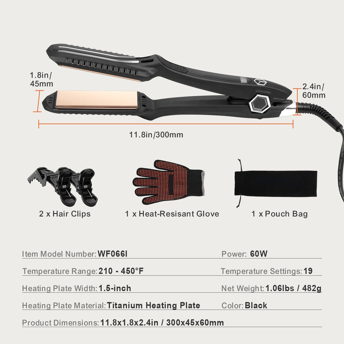 Hair Straightener, 1.5-inch Titanium Flat Iron, Dual Infrared Hair Straightener Flat Iron with LCD Display and 19 Temp Levels - 210 to 450 F, Fast Heating Hair Iron for Salon Home Travel Use-Hair Straightener, 1.5-inch Titanium Flat Iron, Dual Infrared Hair Straightener Flat Iron with LCD Display and 19 Temp Levels - 210 to 450 F, Fast Heating Hair Iron for Salon Home Travel Use