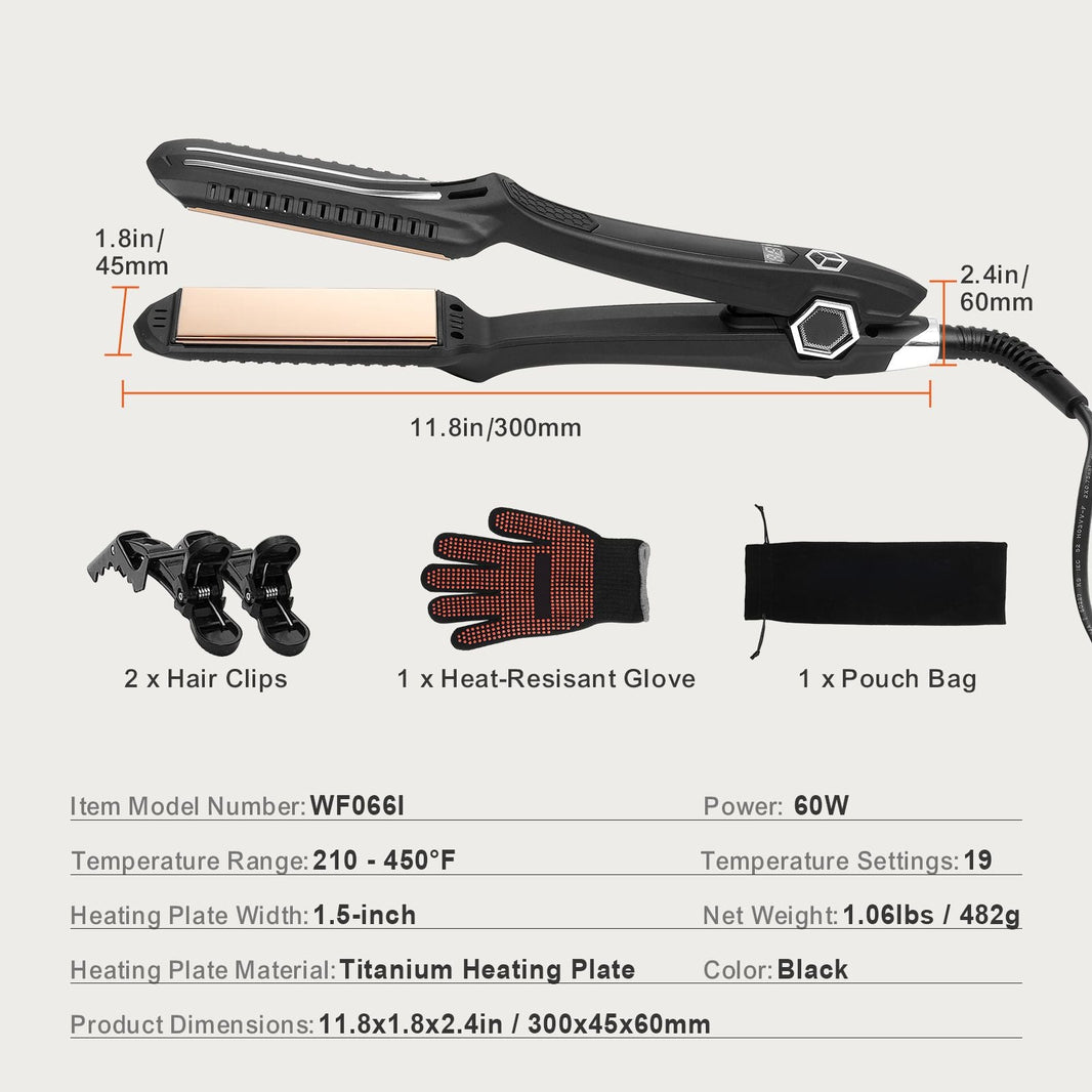 Hair Straightener, 1.5-inch Titanium Flat Iron, Dual Infrared Hair Straightener Flat Iron with LCD Display and 19 Temp Levels - 210 to 450 F, Fast Heating Hair Iron for Salon Home Travel Use-Hair Straightener, 1.5-inch Titanium Flat Iron, Dual Infrared Hair Straightener Flat Iron with LCD Display and 19 Temp Levels - 210 to 450 F, Fast Heating Hair Iron for Salon Home Travel Use