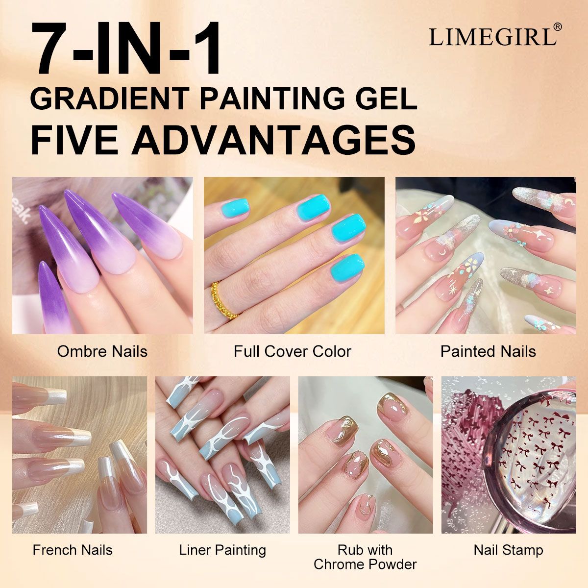 Limegirl Gradient Painting Gel, 9 Bright Colors Ombre GelNail Polish for Pigment Pat Nails Nails French ManicureSoak Off UV Set-Limegirl Gradient Painting Gel, 9 Bright Colors Ombre GelNail Polish for Pigment Pat Nails Nails French ManicureSoak Off UV Set