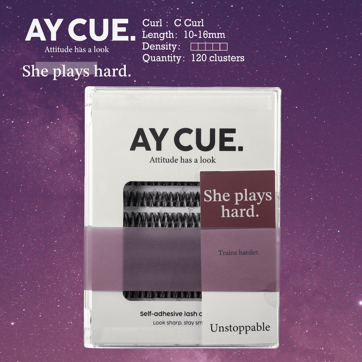 AYCUE #SHE PLAYS HARD# Self-adhesive Lash Clusters C Curl 10-16mm 120 Clusters Glue-free Eyelashes Extensions for Natural Look Easy Application-AYCUE #SHE PLAYS HARD# Self-adhesive Lash Clusters C Curl 10-16mm 120 Clusters Glue-free Eyelashes Extensions for Natural Look Easy Application