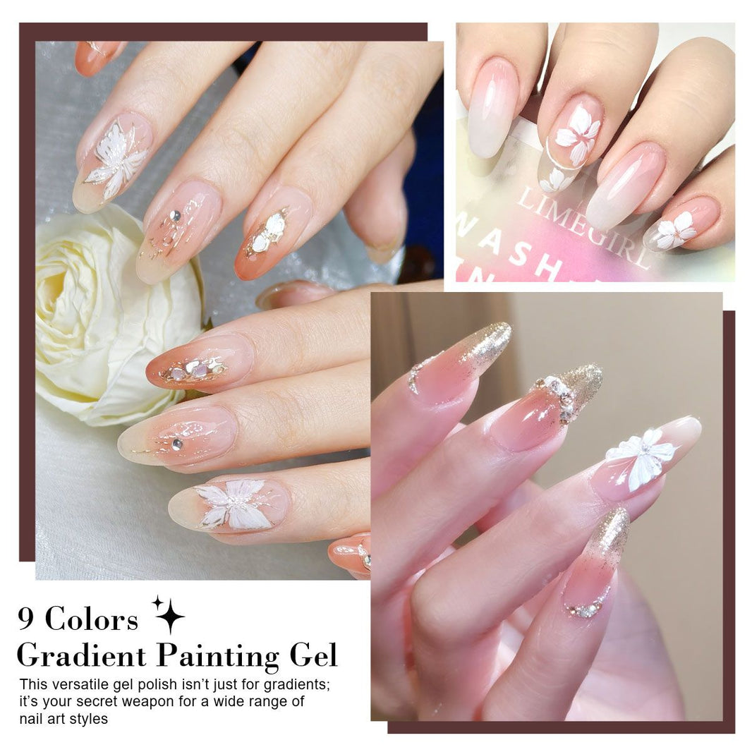 Limegirl Gradient Painting Gel, 9 Bright Colors Ombre GelNail Polish for Pigment Pat Nails Nails French ManicureSoak Off UV Set-Limegirl Gradient Painting Gel, 9 Bright Colors Ombre GelNail Polish for Pigment Pat Nails Nails French ManicureSoak Off UV Set