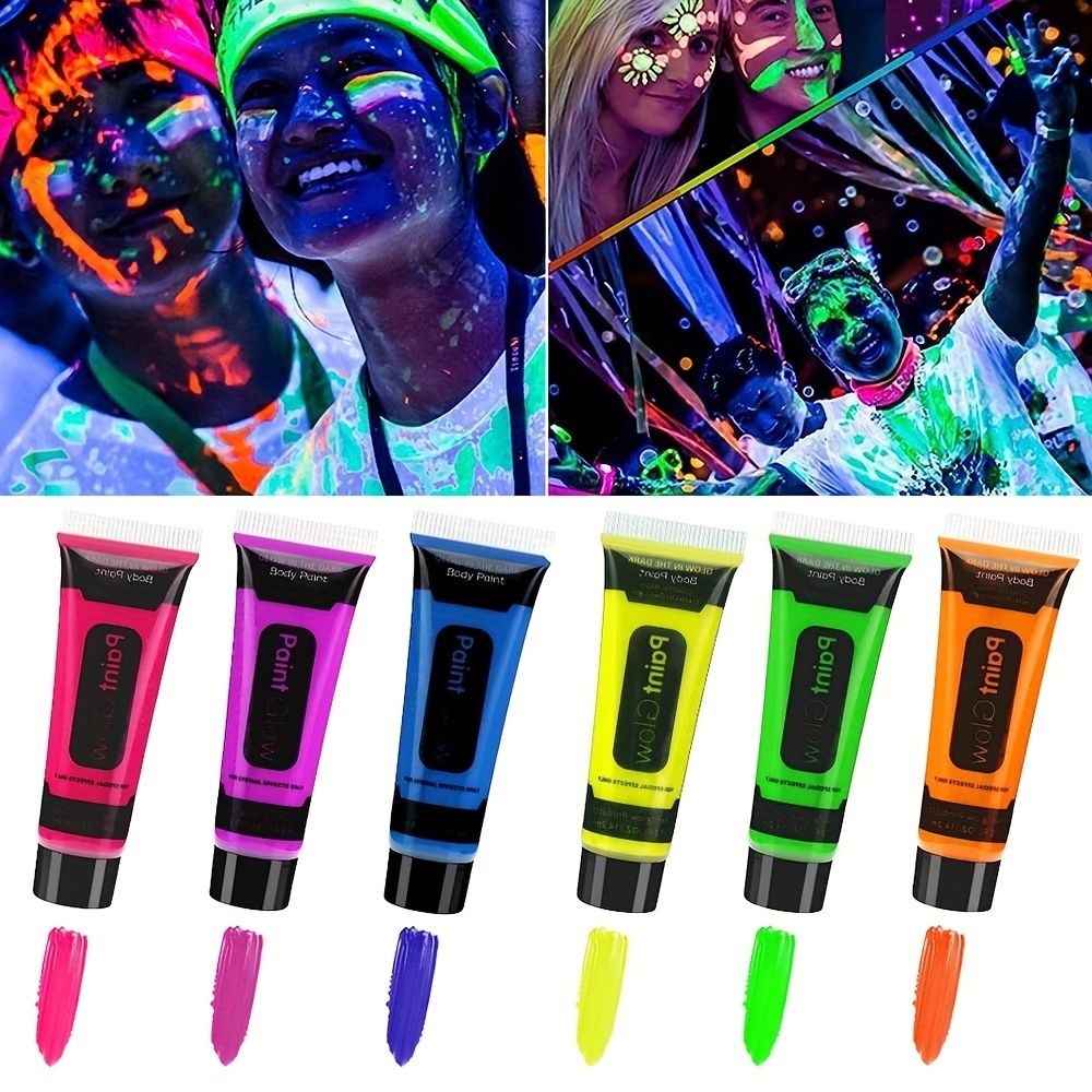 UV Glow Blacklight Face and Body Paint,0.48 oz, Set of 6 Tubes, 6 Colors Halloween Makeup-UV Glow Blacklight Face and Body Paint,0.48 oz, Set of 6 Tubes, 6 Colors Halloween Makeup