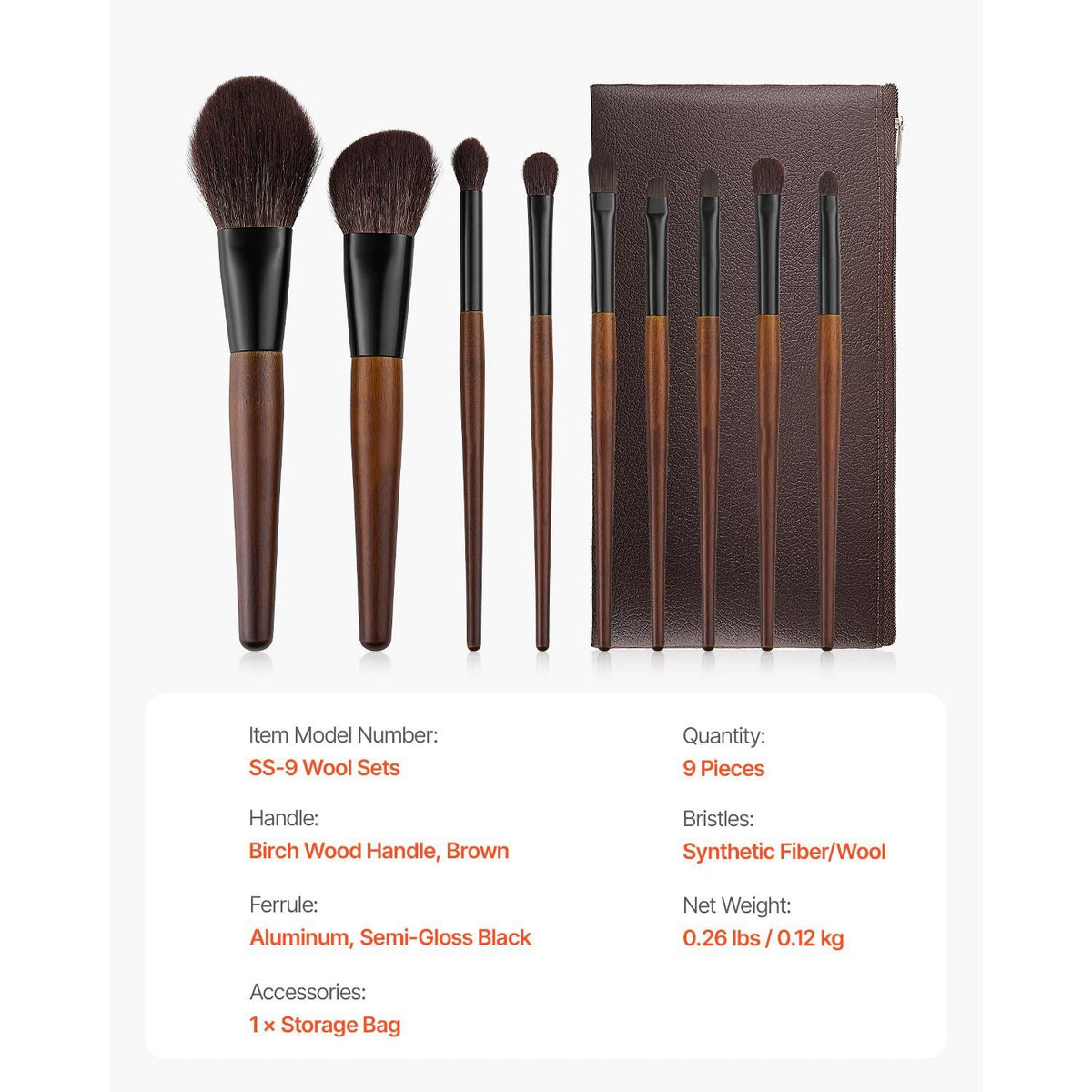 9-Piece Makeup Brush Set for Foundation Blending Eyeshadow, Professional Makeup Brush Kit with Soft Natural Wool & Vegan Synthetic Bristles, Ergonomic Wood Handle, Travel-Friendly Storage Bag-9-Piece Makeup Brush Set for Foundation Blending Eyeshadow, Professional Makeup Brush Kit with Soft Natural Wool & Vegan Synthetic Bristles, Ergonomic Wood Handle, Travel-Friendly Storage Bag