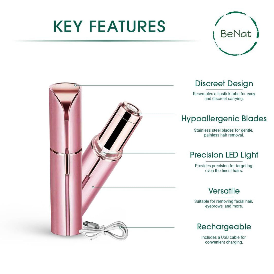 Facial Hair Remover for Women - Painless Portable Lipstick Shaver with LED Light & Stainless Steel Blades, Rechargeable USB Epilator for Lip, Chin, Cheek & Peach Fuzz-Facial Hair Remover for Women - Painless Portable Lipstick Shaver with LED Light & Stainless Steel Blades, Rechargeable USB Epilator for Lip, Chin, Cheek & Peach Fuzz