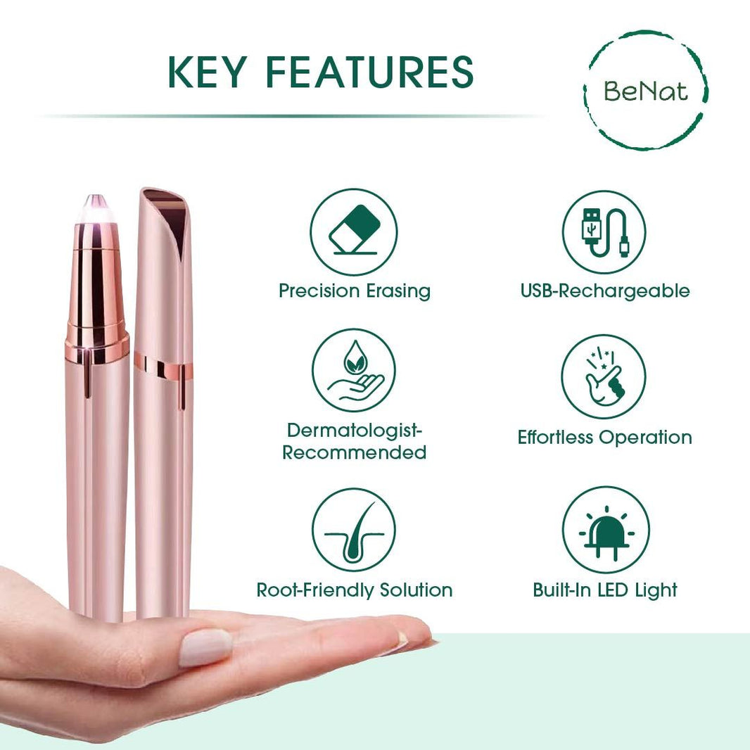 Rechargeable Eyebrow Hair Remover - Painless USB Electric Trimmer with LED Light-Rechargeable Eyebrow Hair Remover - Painless USB Electric Trimmer with LED Light