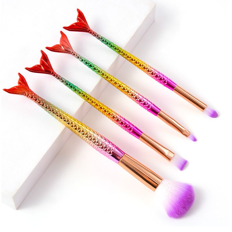 Fishtail handle soft hair super soft color makeup brush four-piece set soft skin-friendly eye shadow brush facial beauty powder-Fishtail handle soft hair super soft color makeup brush four-piece set soft skin-friendly eye shadow brush facial beauty powder