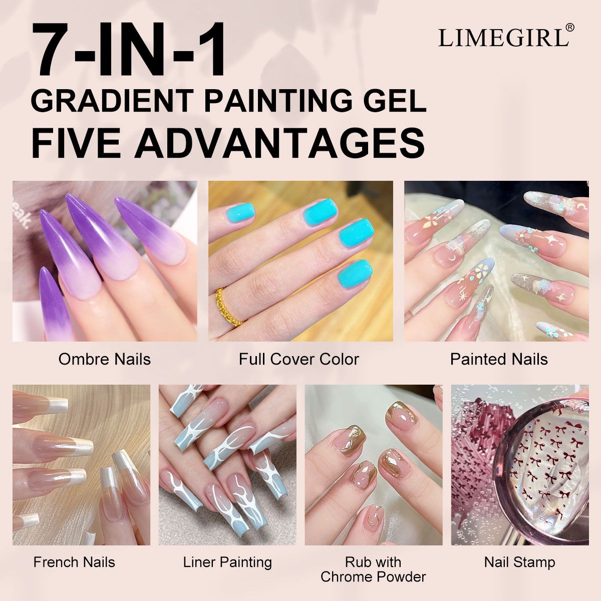 Limegirl Gradient Painting Gel, 9 Bright Colors Ombre GelNail Polish for Pigment Pat Nails Nails French ManicureSoak Off UV Set-Limegirl Gradient Painting Gel, 9 Bright Colors Ombre GelNail Polish for Pigment Pat Nails Nails French ManicureSoak Off UV Set