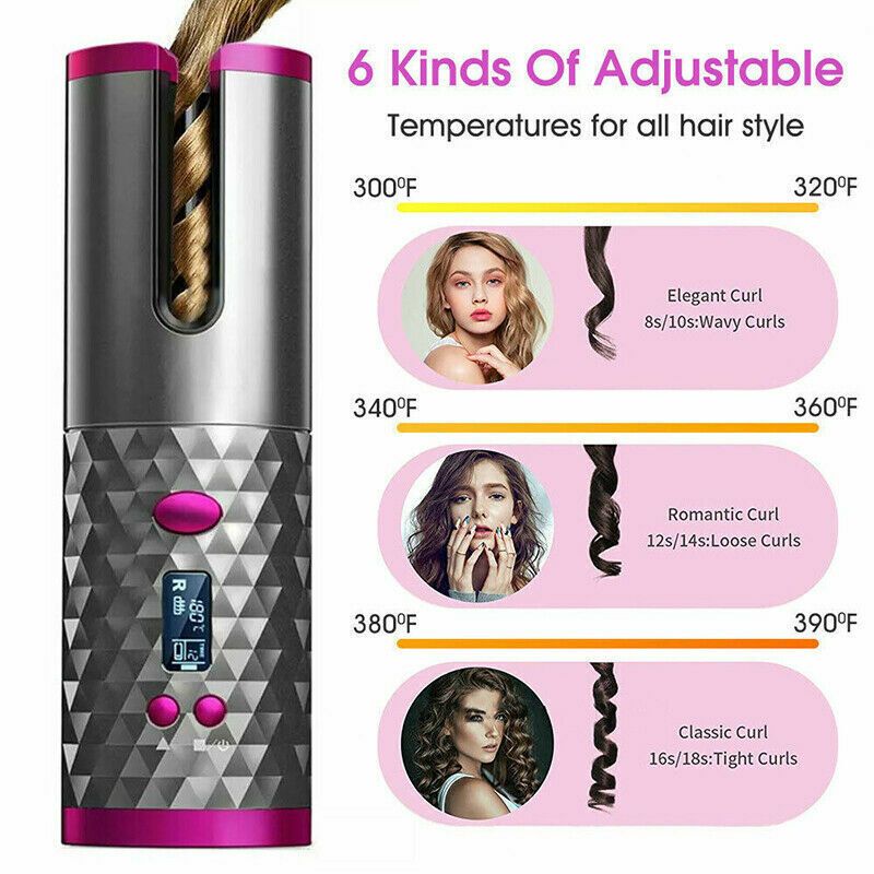 Hair Curler LCD Cordless Auto Rotating Waver Curling Iron Ceramic Wireless USA-Hair Curler LCD Cordless Auto Rotating Waver Curling Iron Ceramic Wireless USA