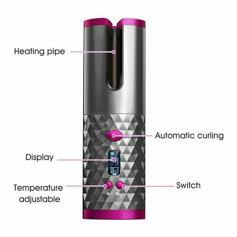 Hair Curler LCD Cordless Auto Rotating Waver Curling Iron Ceramic Wireless USA-Hair Curler LCD Cordless Auto Rotating Waver Curling Iron Ceramic Wireless USA