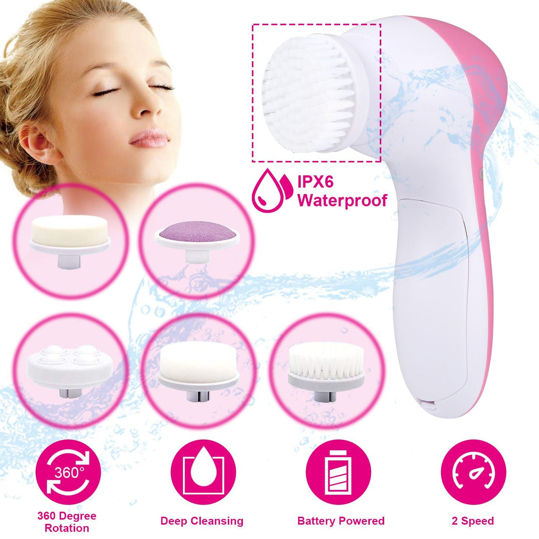 Facial Cleansing Brush Waterproof Face Spin Cleaning Brush with 5 Brush Heads-Facial Cleansing Brush Waterproof Face Spin Cleaning Brush with 5 Brush Heads