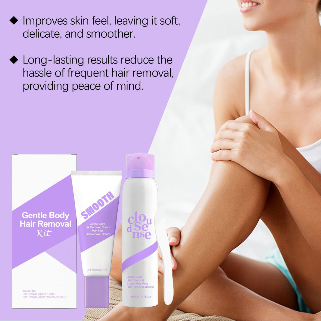 Gentle At-Home Body Hair Removal Kit, Skin Friendly Depilatory Cream & Foam Set, Painless Body Hair Remover for Arms Legs Underarms Smooth Skin Care-Gentle At-Home Body Hair Removal Kit, Skin Friendly Depilatory Cream & Foam Set, Painless Body Hair Remover for Arms Legs Underarms Smooth Skin Care
