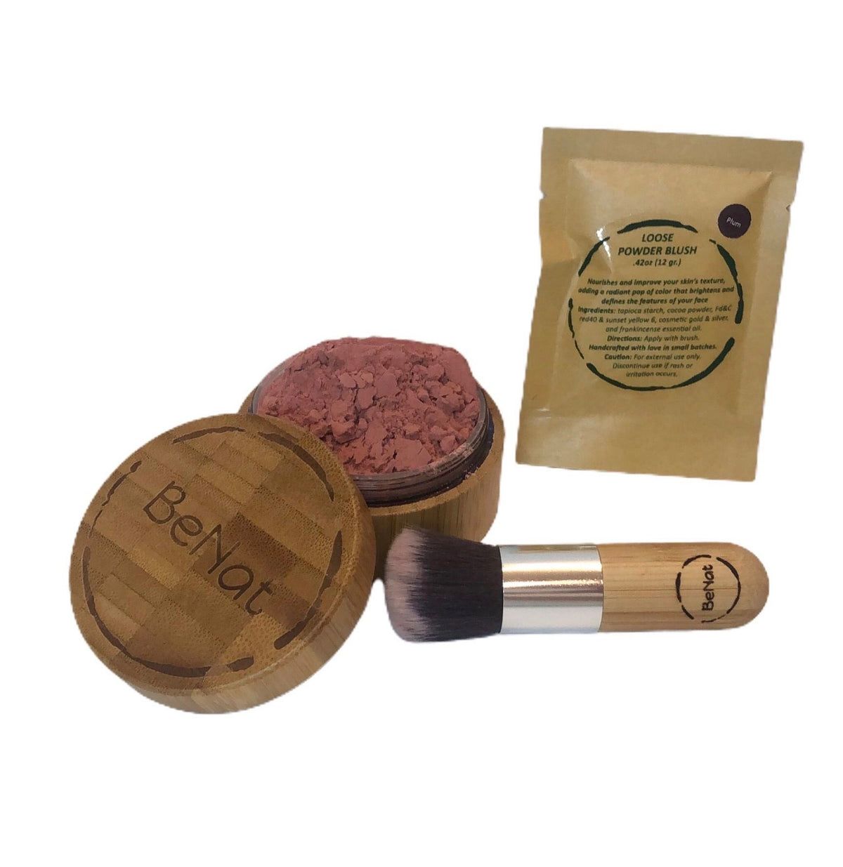 BeNat Natural Blush Loose Powder Set with Reusable Bamboo Jar, Eco-Friendly Kraft Refill Bag and Kabuki Brush - Vegan Makeup for All Skin Types-BeNat Natural Blush Loose Powder Set with Reusable Bamboo Jar, Eco-Friendly Kraft Refill Bag and Kabuki Brush - Vegan Makeup for All Skin Types