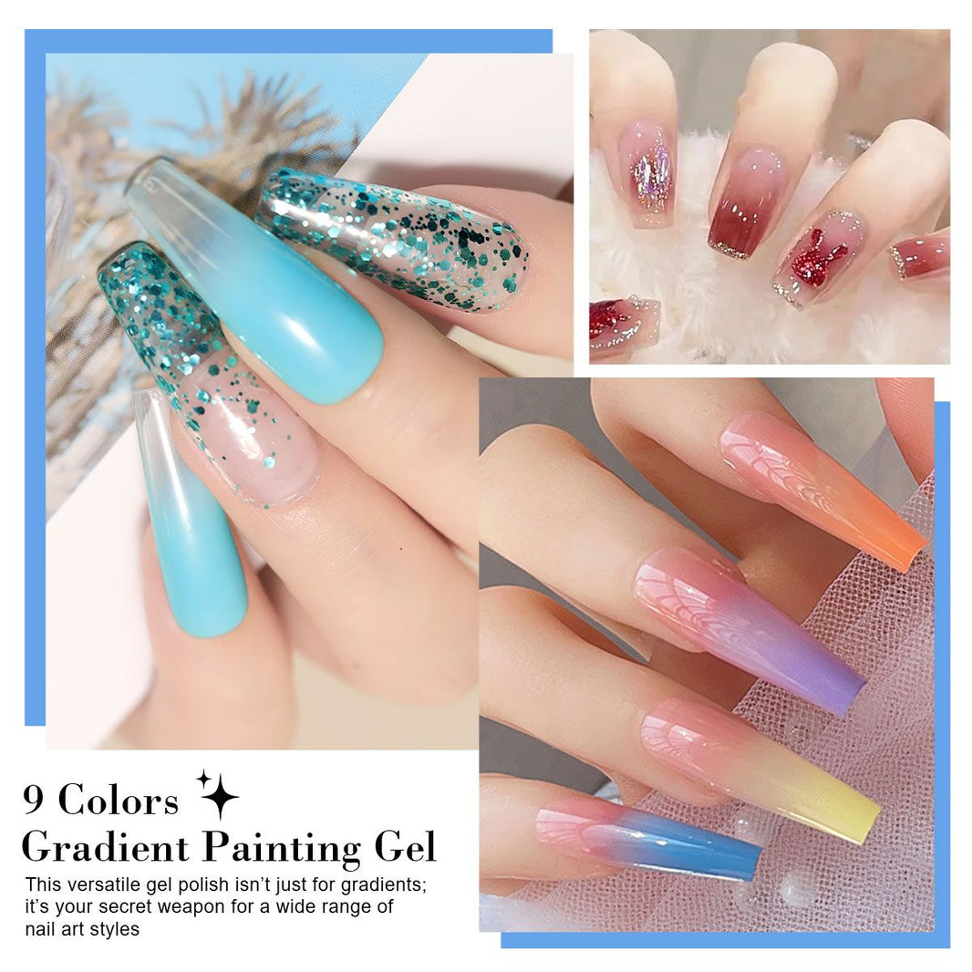 Limegirl Gradient Painting Gel, 9 Bright Colors Ombre GelNail Polish for Pigment Pat Nails Nails French ManicureSoak Off UV Set-Limegirl Gradient Painting Gel, 9 Bright Colors Ombre GelNail Polish for Pigment Pat Nails Nails French ManicureSoak Off UV Set