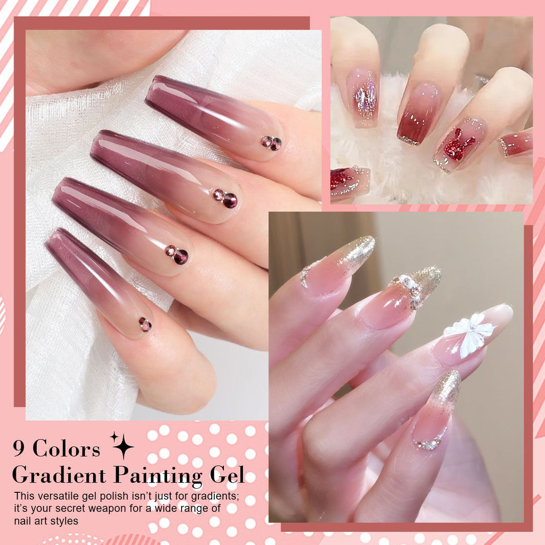 Limegirl Gradient Painting Gel, 9 Bright Colors Ombre GelNail Polish for Pigment Pat Nails Nails French ManicureSoak Off UV Set-Limegirl Gradient Painting Gel, 9 Bright Colors Ombre GelNail Polish for Pigment Pat Nails Nails French ManicureSoak Off UV Set