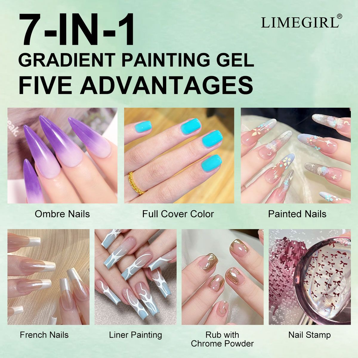 Limegirl Gradient Painting Gel, 9 Bright Colors Ombre GelNail Polish for Pigment Pat Nails Nails French ManicureSoak Off UV Set-Limegirl Gradient Painting Gel, 9 Bright Colors Ombre GelNail Polish for Pigment Pat Nails Nails French ManicureSoak Off UV Set