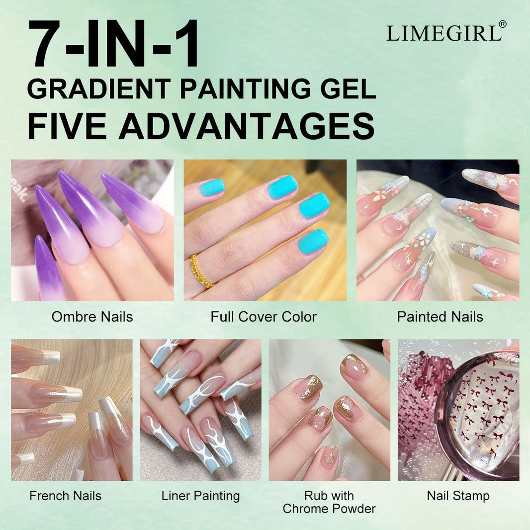 Limegirl Gradient Painting Gel, 9 Bright Colors Ombre GelNail Polish for Pigment Pat Nails Nails French ManicureSoak Off UV Set-Limegirl Gradient Painting Gel, 9 Bright Colors Ombre GelNail Polish for Pigment Pat Nails Nails French ManicureSoak Off UV Set