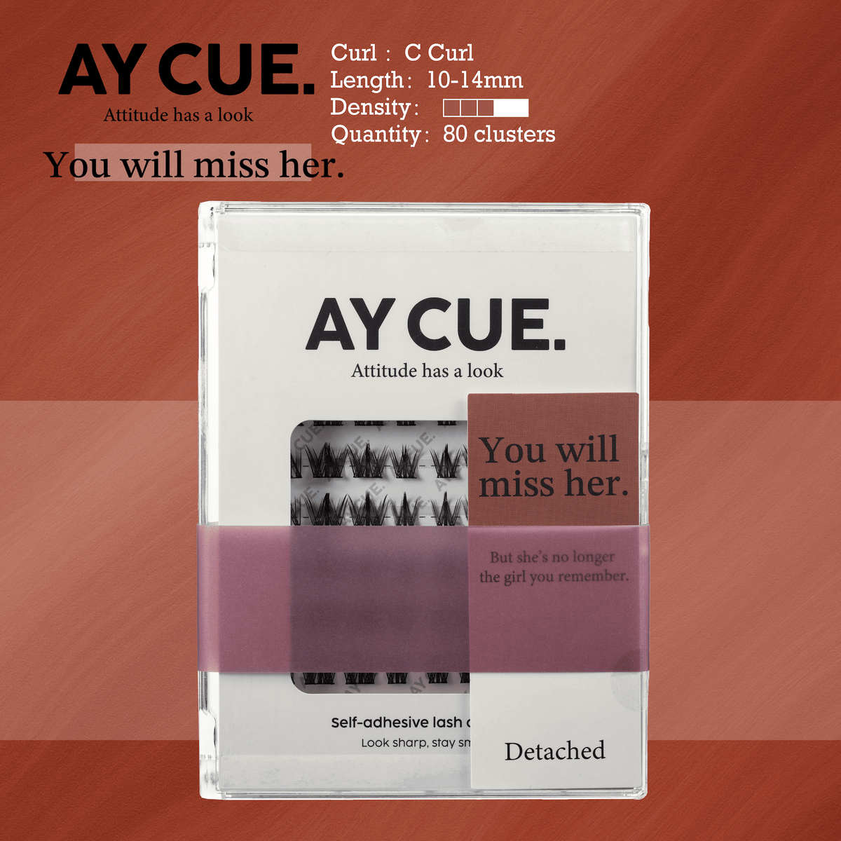 AYCUE #YOU WILL MISS HER# Self-adhesive Lash Clusters C Curl 10-14mm 80Clusters Glue-free Eyelashes Extensions for Natural Look Easy Application-AYCUE #YOU WILL MISS HER# Self-adhesive Lash Clusters C Curl 10-14mm 80Clusters Glue-free Eyelashes Extensions for Natural Look Easy Application