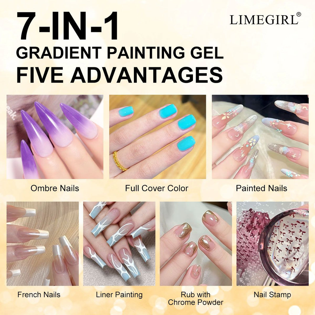 Limegirl Gradient Painting Gel, 9 Bright Colors Ombre GelNail Polish for Pigment Pat Nails Nails French ManicureSoak Off UV Set-Limegirl Gradient Painting Gel, 9 Bright Colors Ombre GelNail Polish for Pigment Pat Nails Nails French ManicureSoak Off UV Set
