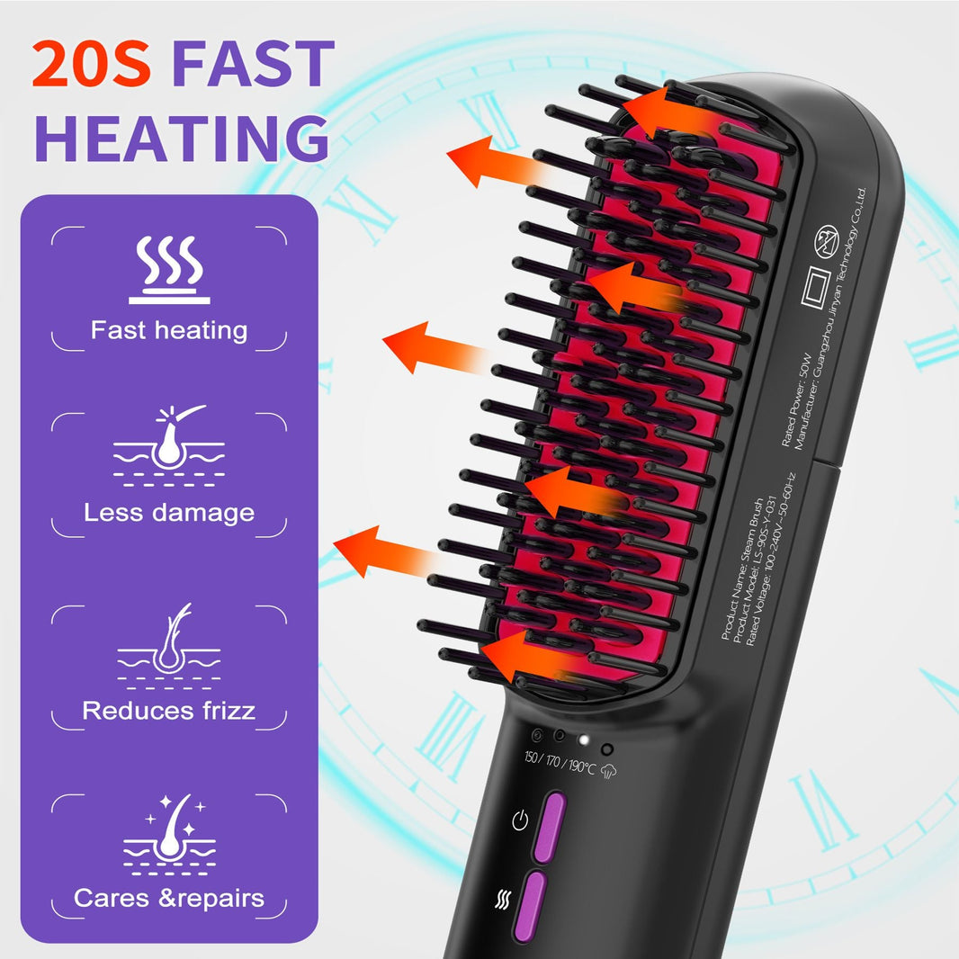 Hair Straightener Brush, Ionic Plus Steam Straightening Brush for Smooth, Anti-frizz Hair, Anti-Scald Ceramic Straightening Comb, Heated Straightener Brush Flat Iron Fast Heating for Home Salon-Hair Straightener Brush, Ionic Plus Steam Straightening Brush for Smooth, Anti-frizz Hair, Anti-Scald Ceramic Straightening Comb, Heated Straightener Brush Flat Iron Fast Heating for Home Salon