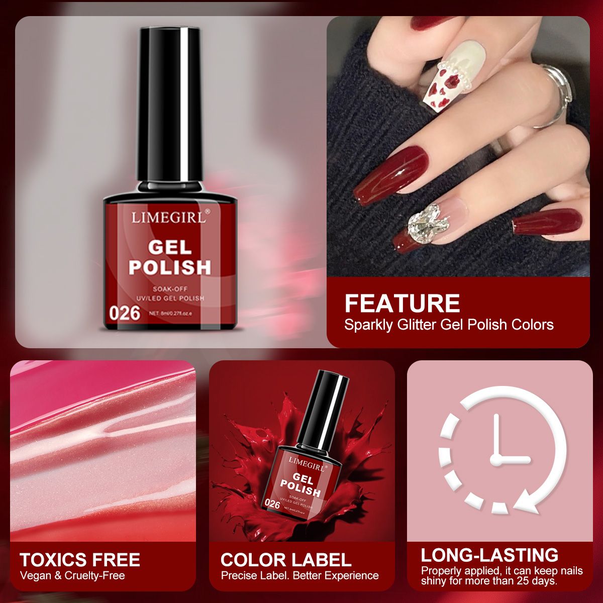 LIMEGIRL Gel Nail Polish Set 6 Color Set with UV Nail Light and Nail Tools, Soaking Nail Set, for Beginners DIY Nail Set-LIMEGIRL Gel Nail Polish Set 6 Color Set with UV Nail Light and Nail Tools, Soaking Nail Set, for Beginners DIY Nail Set