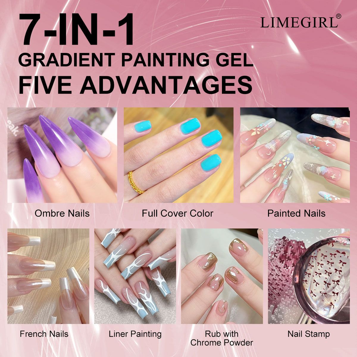 Limegirl Gradient Painting Gel, 9 Bright Colors Ombre GelNail Polish for Pigment Pat Nails Nails French ManicureSoak Off UV Set-Limegirl Gradient Painting Gel, 9 Bright Colors Ombre GelNail Polish for Pigment Pat Nails Nails French ManicureSoak Off UV Set