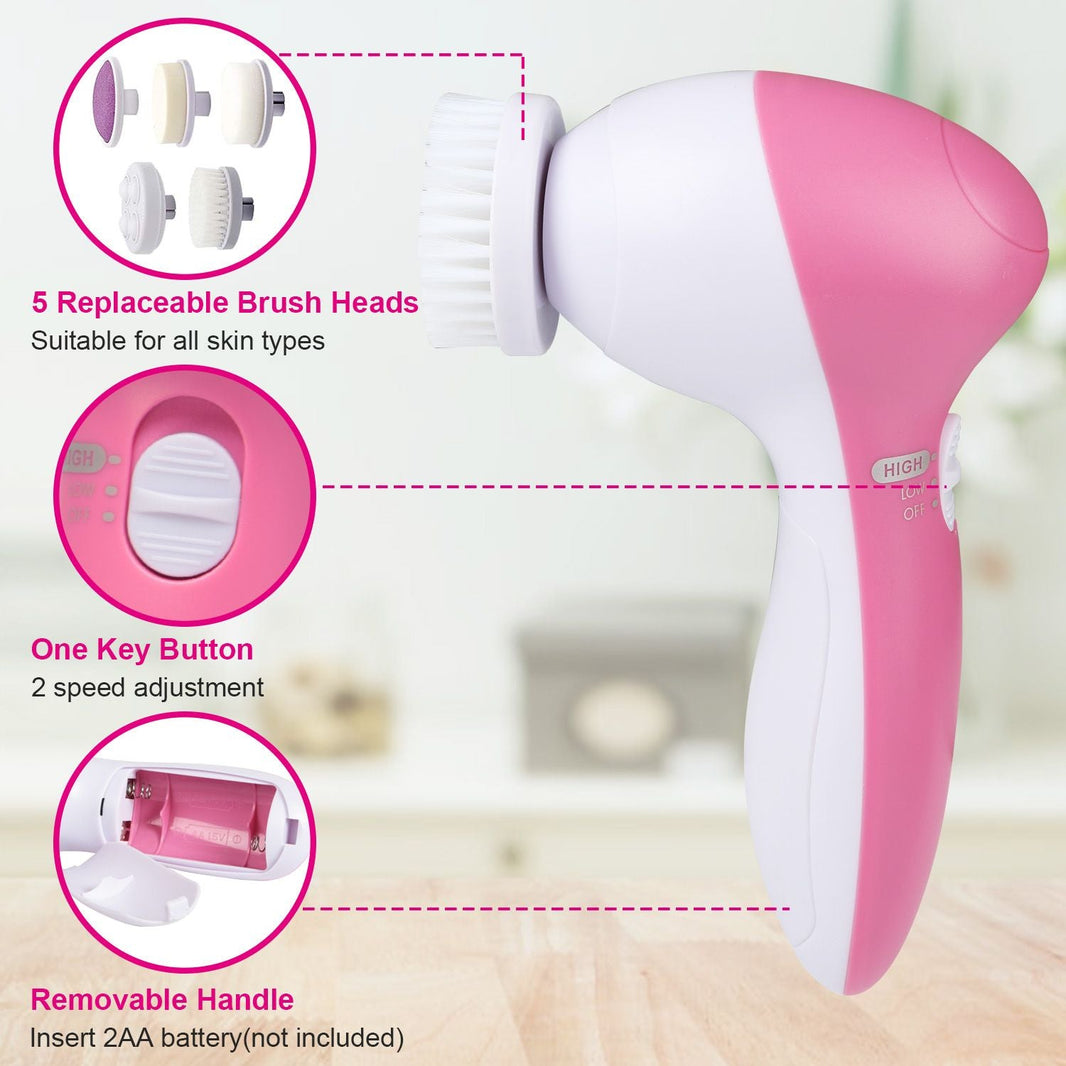 Facial Cleansing Brush Waterproof Face Spin Cleaning Brush with 5 Brush Heads-Facial Cleansing Brush Waterproof Face Spin Cleaning Brush with 5 Brush Heads