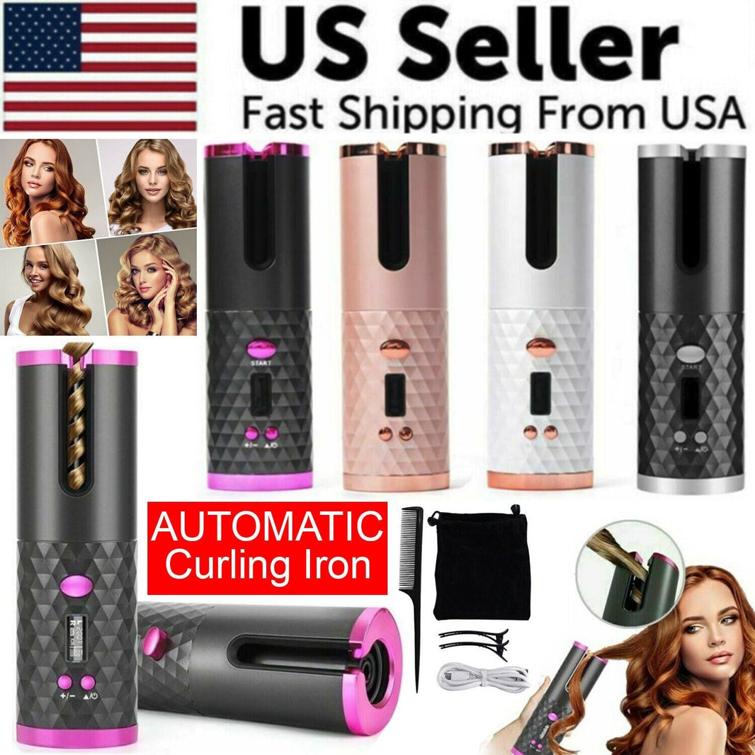 Hair Curler LCD Cordless Auto Rotating Waver Curling Iron Ceramic Wireless USA-Hair Curler LCD Cordless Auto Rotating Waver Curling Iron Ceramic Wireless USA