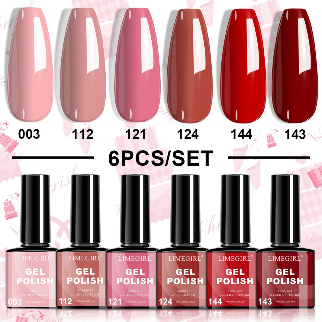 LIMEGIRL 6pcs Gel Polish Set 6 Vibrant Colors UV Gel NailPolish Red Blue Green Hema TMPTA TPO 3-free AllSeasons NailGel for Christmas Gift Women Girls-LIMEGIRL 6pcs Gel Polish Set 6 Vibrant Colors UV Gel NailPolish Red Blue Green Hema TMPTA TPO 3-free AllSeasons NailGel for Christmas Gift Women Girls