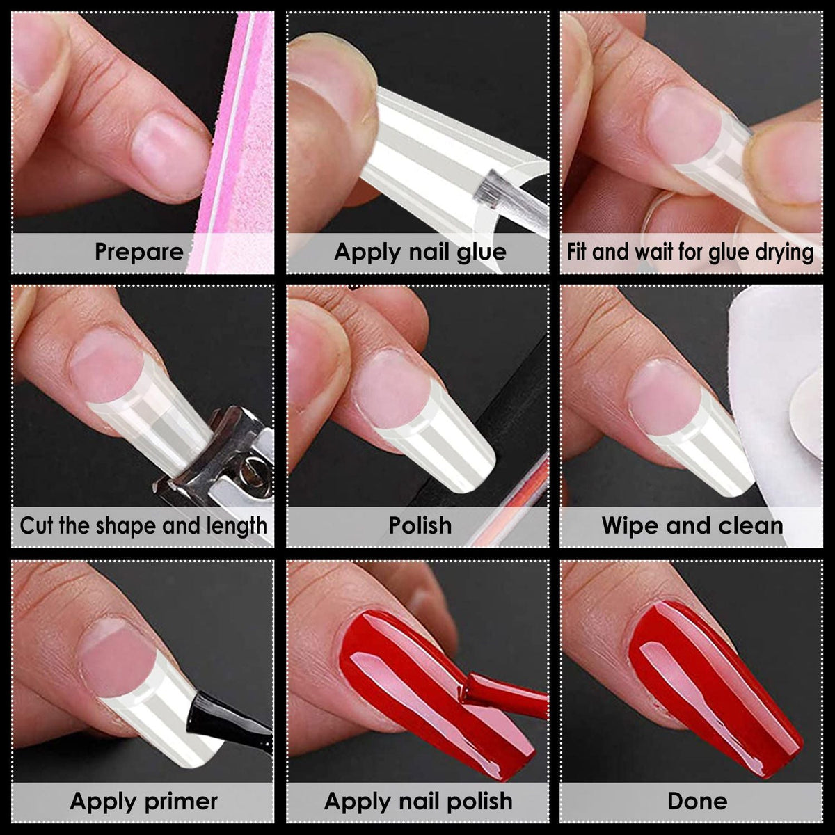 500Pcs False Nail Tips C Curve Half Cover French Nails Extra Long Fake Finger Nails For Nail Art Salons Home DIY 10 Sizes-500Pcs False Nail Tips C Curve Half Cover French Nails Extra Long Fake Finger Nails For Nail Art Salons Home DIY 10 Sizes
