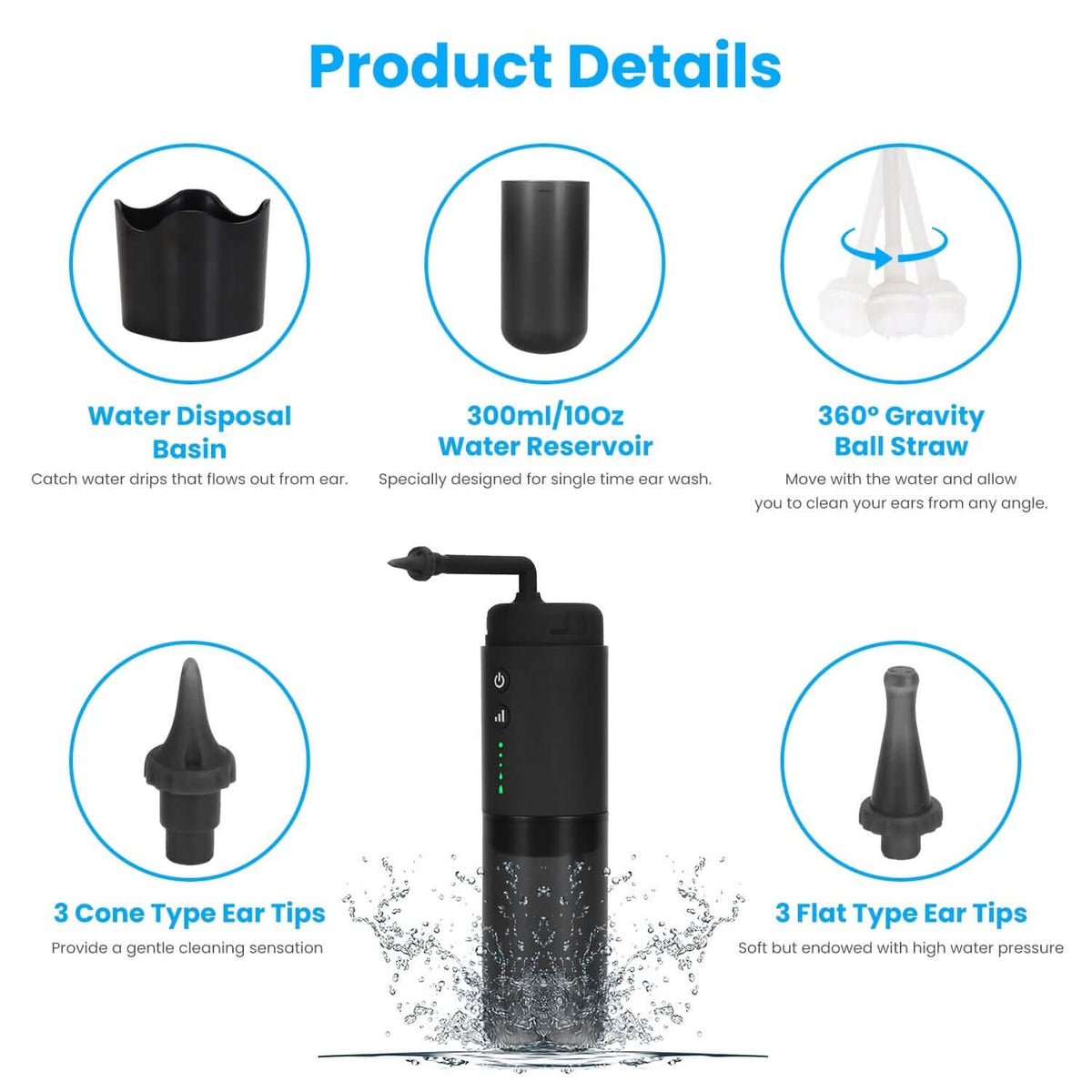 Electric Ear Wax Removal Kit with 3 Modes 6 Ear Tips IPX7 Waterproof USB Rechargeable-Electric Ear Wax Removal Kit with 3 Modes 6 Ear Tips IPX7 Waterproof USB Rechargeable