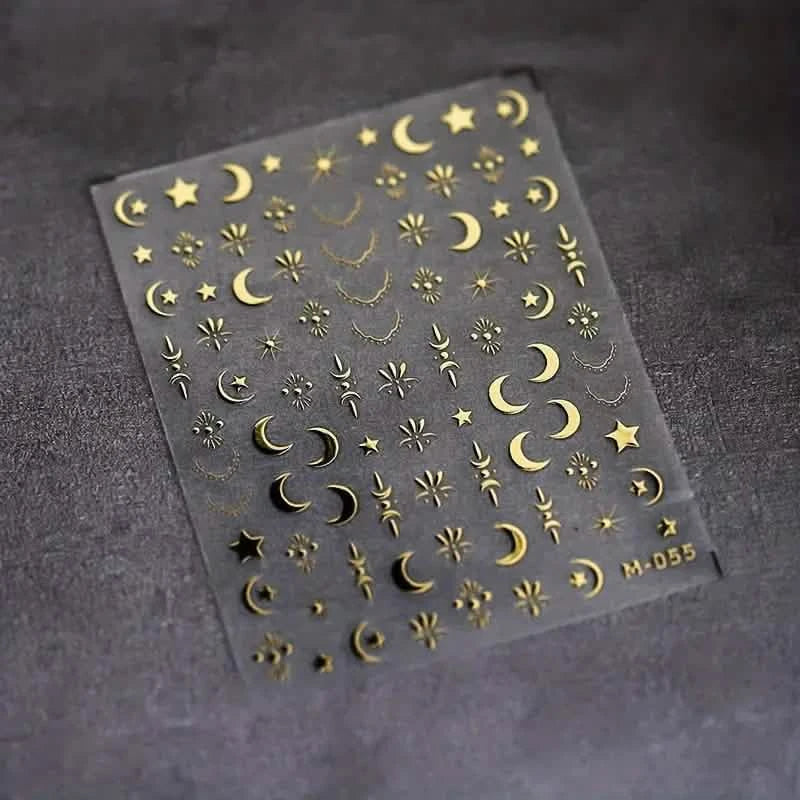 Embossed Three-dimensional Star and Moon Pattern Nail Stickers-Embossed Three-dimensional Star and Moon Pattern Nail Stickers