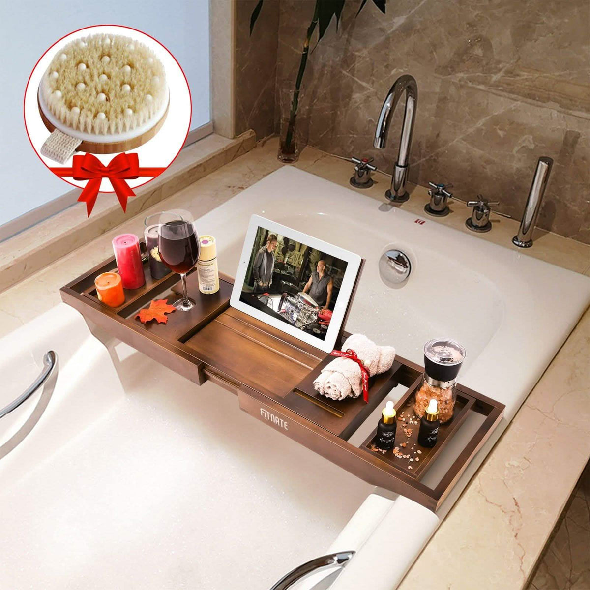 Expandable Bamboo Caddy Bath Tub Organizer Tray-Expandable Bamboo Caddy Bath Tub Organizer Tray