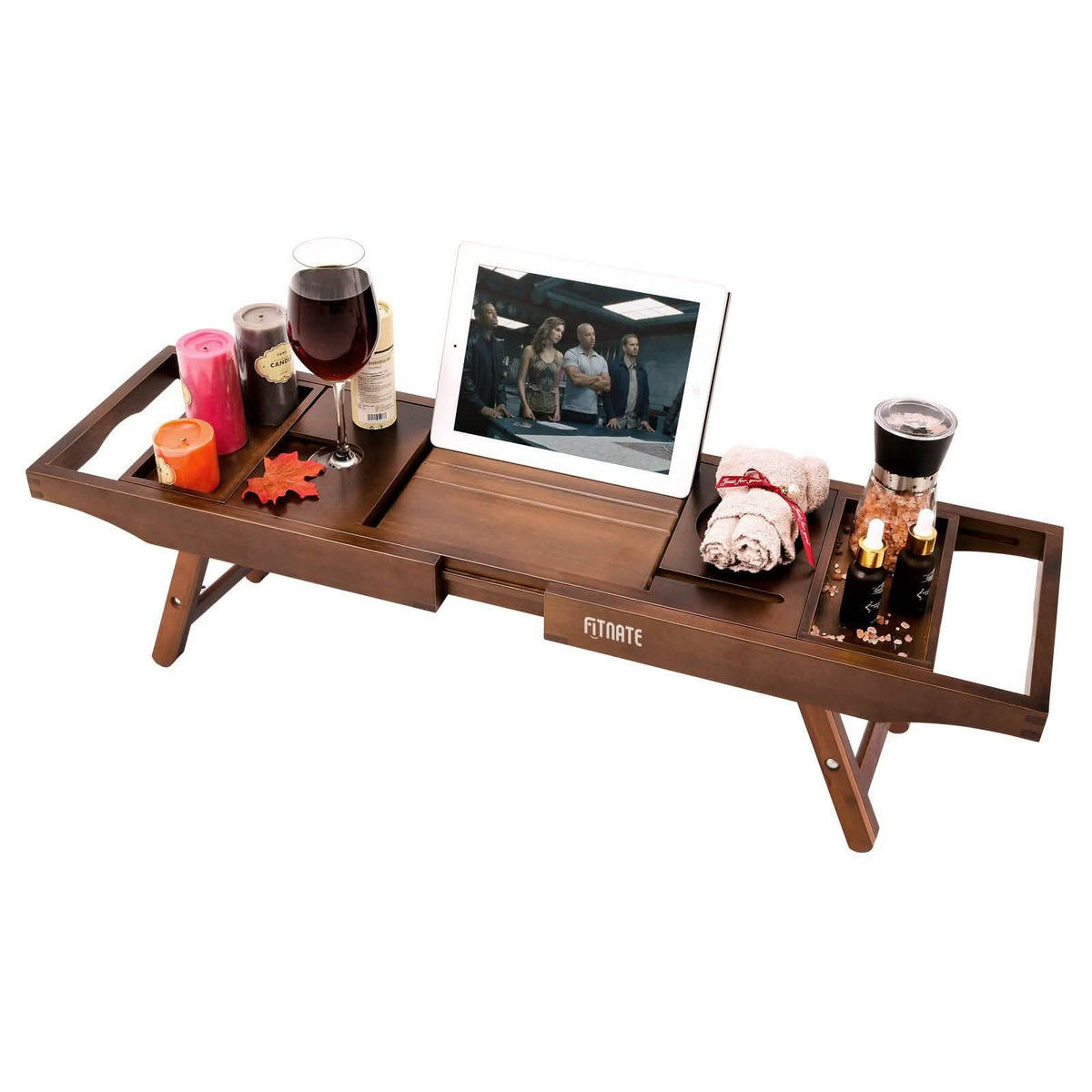 Expandable Bamboo Caddy Bath Tub Organizer Tray-Expandable Bamboo Caddy Bath Tub Organizer Tray