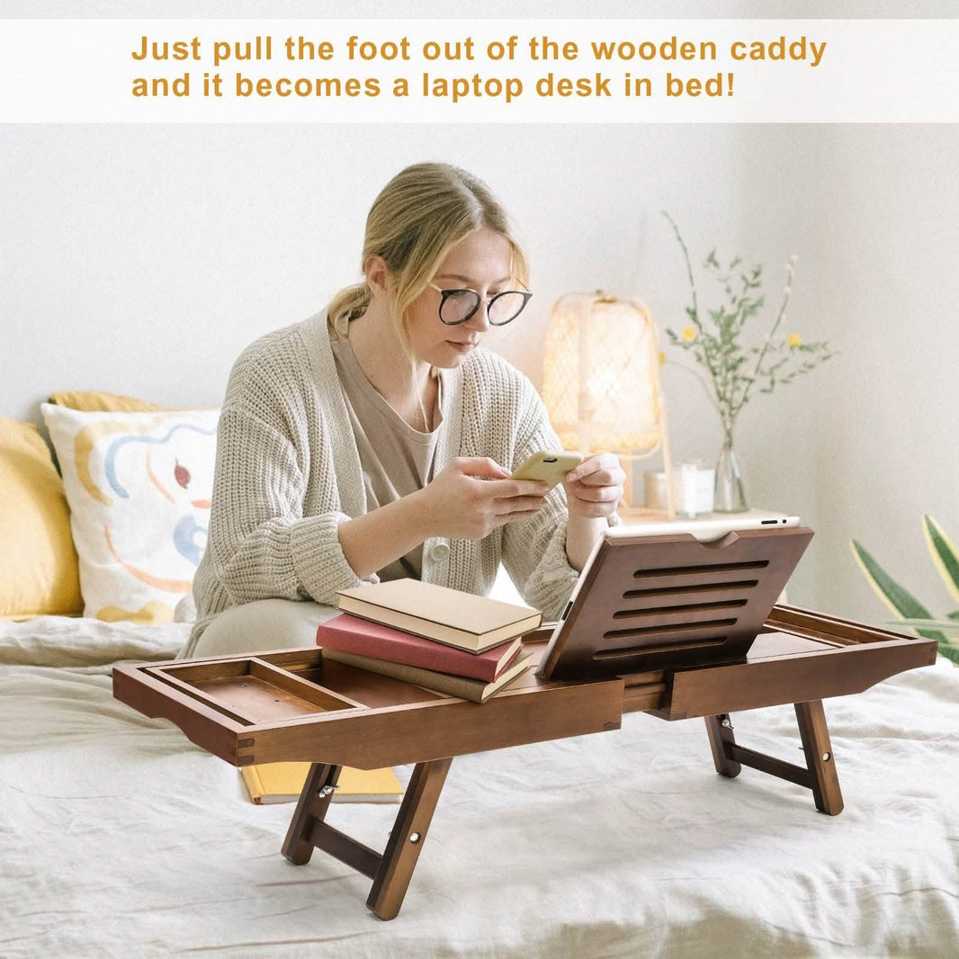 Expandable Bamboo Caddy Bath Tub Organizer Tray-Expandable Bamboo Caddy Bath Tub Organizer Tray