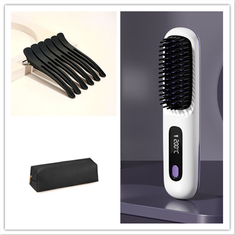 2 In 1 Straight Hair Comb Wireless Hair Straightener Brush Hair Fast Heating Portable Hot Curler USB Charging-fdbecf4744a08734453a455ddc5c50ee