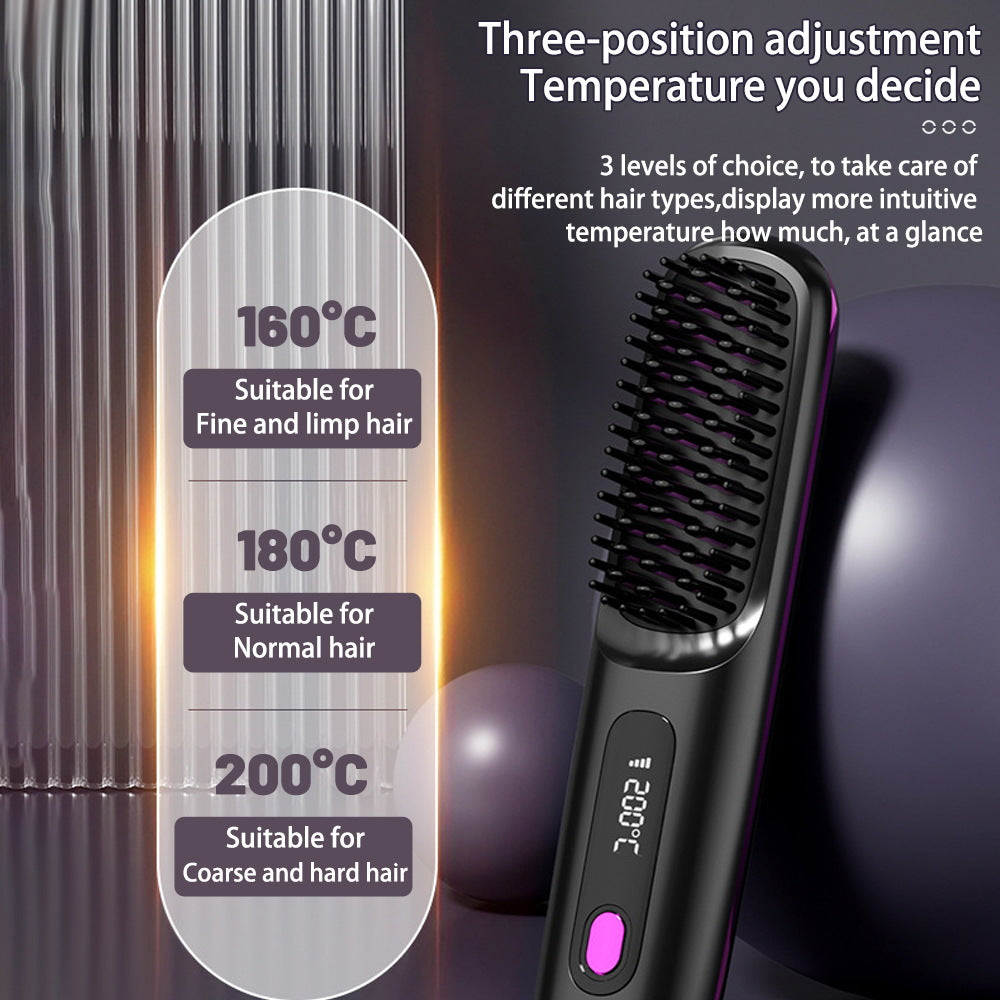 2 In 1 Straight Hair Comb Wireless Hair Straightener Brush Hair Fast Heating Portable Hot Curler USB Charging-ddb09b57c030a43e6ae3135da73686eb