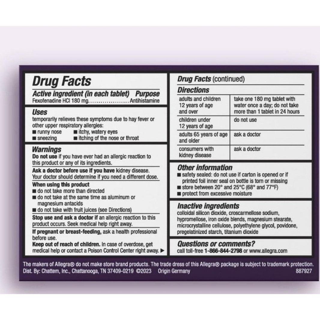 Allegra 24HR Allergy Relief, 180mg, 40 Tablets-Allegra 24HR Allergy Relief, 180mg, 40 Tablets