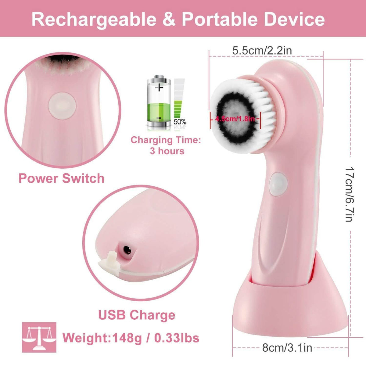 Facial Cleansing Brush IPX6 Waterproof 2 Speed Face Brush-Facial Cleansing Brush IPX6 Waterproof 2 Speed Face Brush