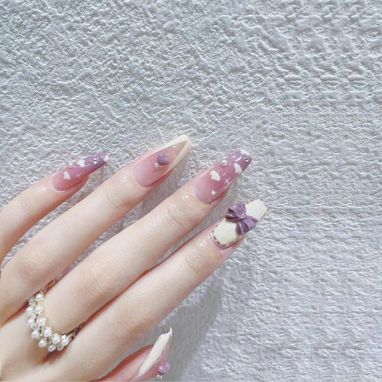 Wear Nail Milk Flavor Taro Taro Purple Gradient Nebula Flower Fake Nails Nail Stickers-9c26e0d450ca983054964a556b7b9772