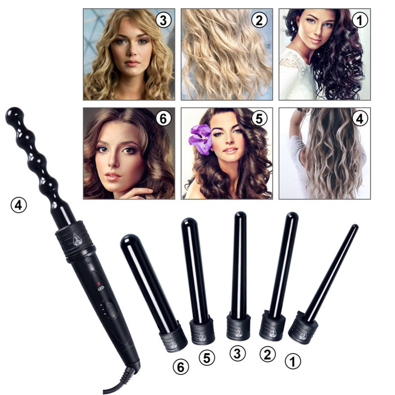 Multifunction Fast Heating Hair Curler 6in1 Interchangeable Ceramic Hair Styling Crimper Curling Roll Wand Hair Curler Iron Sets-3280c22504fe6576b11c5f3134855cfe