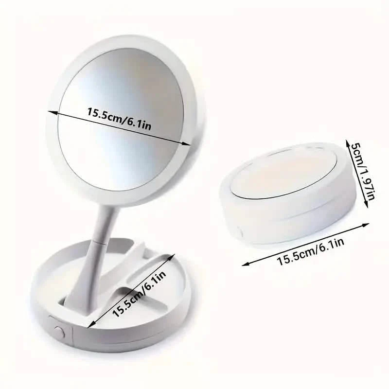 Foldable LED Vanity Mirror With Storage Box, Double-sided 1X & 10X Magnifying Retractable Mirror-Foldable LED Vanity Mirror With Storage Box, Double-sided 1X & 10X Magnifying Retractable Mirror