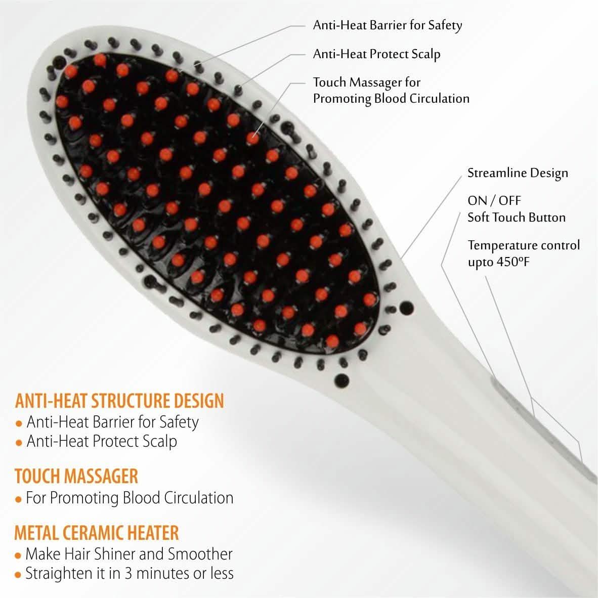 Hair Straightening Brush ION heating technology, Temperature Control-Hair Straightening Brush ION heating technology, Temperature Control