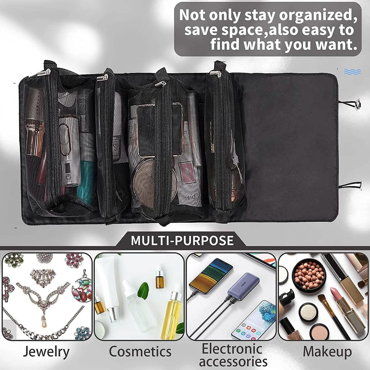 Hanging Roll-Up Makeup Bag-Hanging Roll-Up Makeup Bag